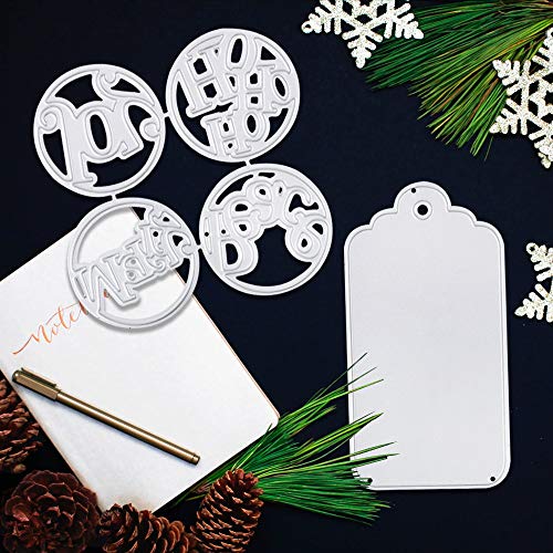 VINFUTUR 2pcs Troqueles Scrapbooking Etiquetas Navideñas Troqueles Corte Metal Plantillas Troquelado Dies para Decoración Álbum Recorte Artesanía Papel DIY Manualidad Navidad (Kit Etiqueta Letra)