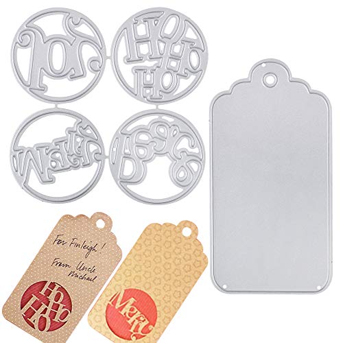 VINFUTUR 2pcs Troqueles Scrapbooking Etiquetas Navideñas Troqueles Corte Metal Plantillas Troquelado Dies para Decoración Álbum Recorte Artesanía Papel DIY Manualidad Navidad (Kit Etiqueta Letra)