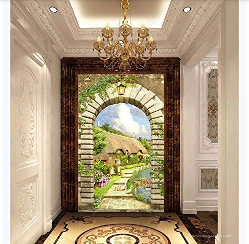 Vinilo Puerta Mural Pared Tierras De Labrantío Arcos Ciudad Rural Casa De Papel Papel Pintado 88X200Cm