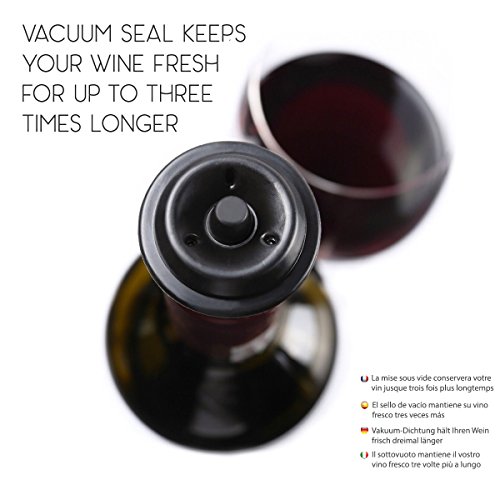 VINOCARE Bomba de Vacío Sumiller con 4 Tapones para Sellar y Preservar su Botella de Vino (Gris)