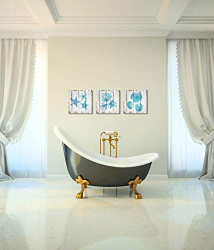 Visual decoración del arte sin marco Lona azul del trullo de baño decoración de la pared Concha Coral estrellas de mar decoración de pintura al óleo del Mar Océano Fotos cuadros colgados