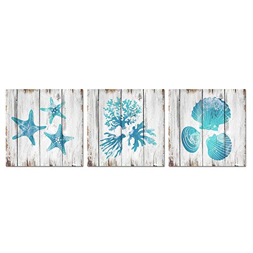 Visual decoración del arte sin marco Lona azul del trullo de baño decoración de la pared Concha Coral estrellas de mar decoración de pintura al óleo del Mar Océano Fotos cuadros colgados