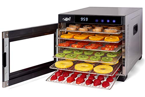 VITA5 Deshidratador Alimentos Acero Inoxidable • Temporizador 24 Horas • Temperatura: 35 a 75ºC + Extra: 1x Malla Fina y 1x Bandeja Antigoteo Nobel Pro (6 Bandejas)
