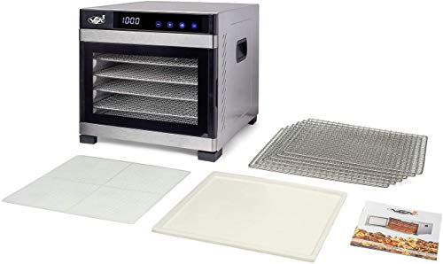VITA5 Deshidratador Alimentos Acero Inoxidable • Temporizador 24 Horas • Temperatura: 35 a 75ºC + Extra: 1x Malla Fina y 1x Bandeja Antigoteo Nobel Pro (6 Bandejas)
