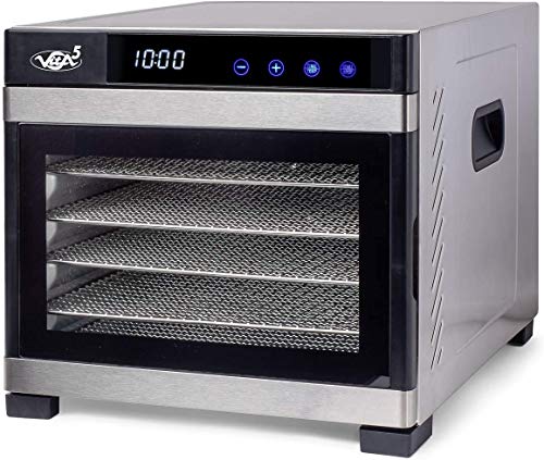 VITA5 Deshidratador Alimentos Acero Inoxidable • Temporizador 24 Horas • Temperatura: 35 a 75ºC + Extra: 1x Malla Fina y 1x Bandeja Antigoteo Nobel Pro (6 Bandejas)