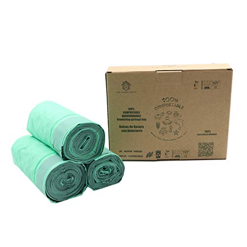 VITAL VAC® - 45 Bolsas de Basura 20 litros - 100% Compostables y Biodegradables con Cordón de Autocierre - Certificados Ok Compost y EN13432