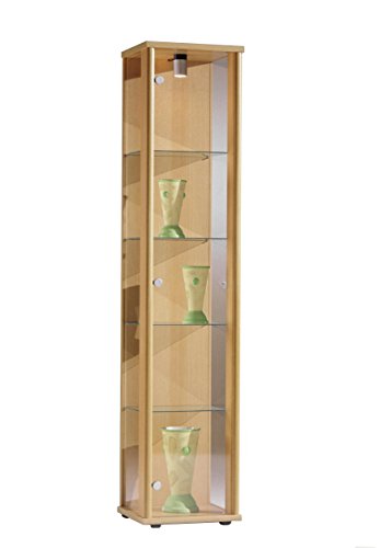 Vitrina Mueble de pared 176x37x33 cm en color haya con iluminación con 4 estantes de vidrio