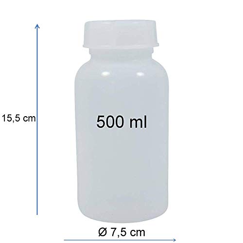 Viva-Haushaltswaren – 6 x 5 frascos Botella 500 ml con rosca, Farmacia, laboratorio Botella, Medicina, bote, plástico bote, plástico (PE de LD), sin BPA – Fabricado en Alemania – Incluye etiquetas