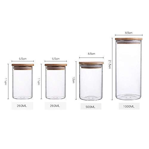 VIVILINEN Juegos de Tarros de Almacenamiento de Cristal con Hermético Tapa de Bambú, Recipientes Organizador de Varios Tamaños para Conservar Alimentos Té,Café,Azúca,Pasta (1000ml+500ml+260ml*2)