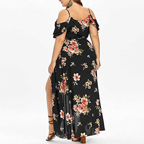 VJGOALas Mujeres más el tamaño Ocasional con Cuello en v Manga Corta Manga de la Mariposa del Hombro Boho Estampado de Flores Vestido Largo (5XL, Negro)