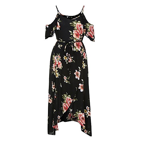VJGOALas Mujeres más el tamaño Ocasional con Cuello en v Manga Corta Manga de la Mariposa del Hombro Boho Estampado de Flores Vestido Largo (5XL, Negro)