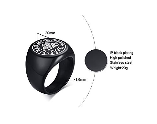 VNOX Anillo de Sello de Amuleto de Runas Nórdicas Vikingas Nórdicas de Acero Inoxidable Celtic Pagan Pewter Vikingas Talisman Anillo de Sello de Joyería para Hombres Unisex