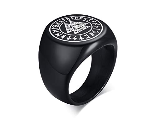 VNOX Anillo de Sello de Amuleto de Runas Nórdicas Vikingas Nórdicas de Acero Inoxidable Celtic Pagan Pewter Vikingas Talisman Anillo de Sello de Joyería para Hombres Unisex