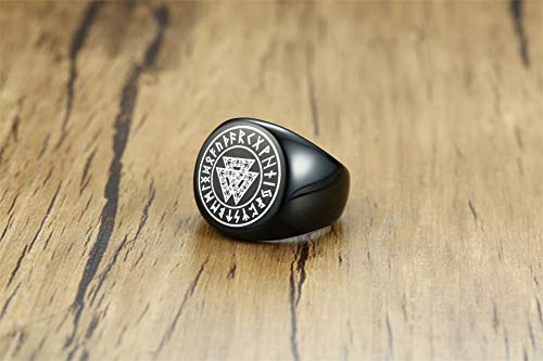 VNOX Anillo de Sello de Amuleto de Runas Nórdicas Vikingas Nórdicas de Acero Inoxidable Celtic Pagan Pewter Vikingas Talisman Anillo de Sello de Joyería para Hombres Unisex