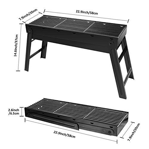 Vockvic Barbacoa Portátil de Carbón, Plegable BBQ Ahumador Parrilla de Acero Inoxidable, Mini Barbecue con Pies Plegables para Camping Acampadas Senderismo Picnics Cocinar (58 * 20 * 37 cm)
