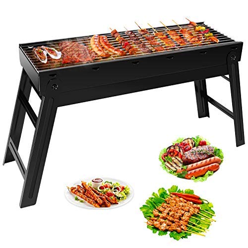 Vockvic Barbacoa Portátil de Carbón, Plegable BBQ Ahumador Parrilla de Acero Inoxidable, Mini Barbecue con Pies Plegables para Camping Acampadas Senderismo Picnics Cocinar (58 * 20 * 37 cm)