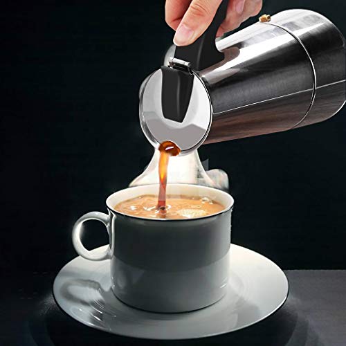Vokmon Cafetera Italiana 300ml Cafetera induccion Espresso en Acero Inoxidable Moka Clásica 6 Taza Conveniente para la,Cafetera Moka Clásica,Plata, Uso Doméstico y en la Oficina.