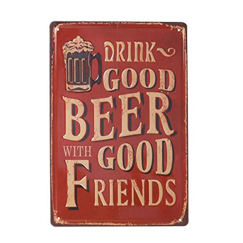 VOSAREA - Póster de metal con placa de hojalata vintage para cafetería, bar, pub, placa de metal para decoración de pared (cerveza, buena con buenos amigos)