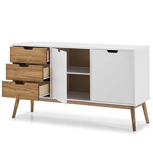 VS Venta-stock Aparador Java 3 cajones y 2 Puertas Blanco/Cera