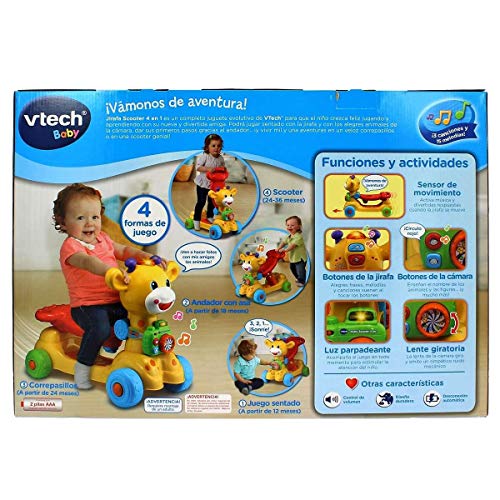 VTech Jirafa Scooter 4 en 1, andador evolutivo con actividades que se transforma en correpasillos y patinete, multicolor (80-503522)
