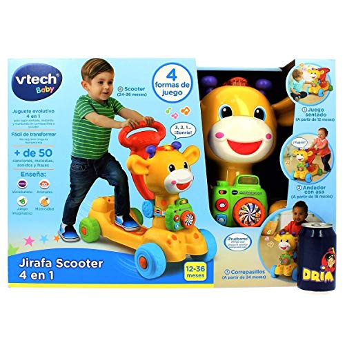 VTech Jirafa Scooter 4 en 1, andador evolutivo con actividades que se transforma en correpasillos y patinete, multicolor (80-503522)