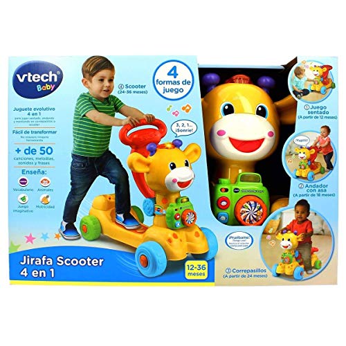 VTech Jirafa Scooter 4 en 1, andador evolutivo con actividades que se transforma en correpasillos y patinete, multicolor (80-503522)