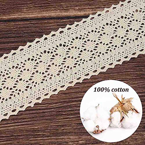 VU100 -Cinta de Encaje Flor, 100% Algodón Natural, Lavable, Ganchillo, Ribetes, Collage, para Decoración de Boda, Regalo, Cinta, Manualidades (Longitud:5.5 Yds; Ancho:5.1 cm,;Marfil)