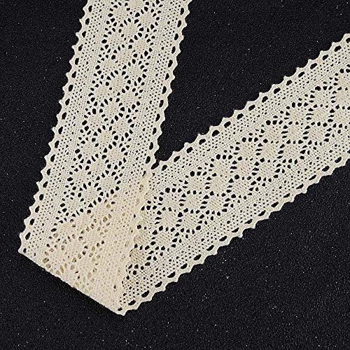 VU100 -Cinta de Encaje Flor, 100% Algodón Natural, Lavable, Ganchillo, Ribetes, Collage, para Decoración de Boda, Regalo, Cinta, Manualidades (Longitud:5.5 Yds; Ancho:5.1 cm,;Marfil)