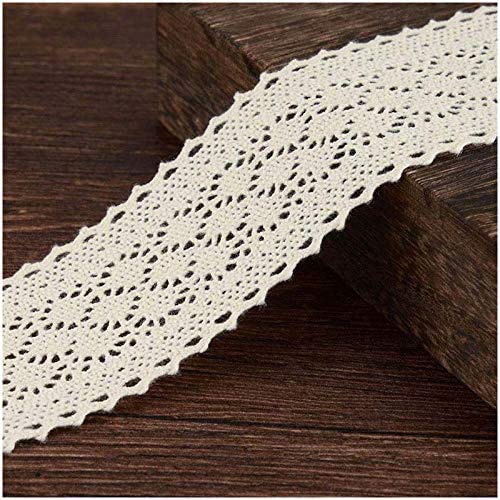 VU100 -Cinta de Encaje Flor, 100% Algodón Natural, Lavable, Ganchillo, Ribetes, Collage, para Decoración de Boda, Regalo, Cinta, Manualidades (Longitud:5.5 Yds; Ancho:5.1 cm,;Marfil)