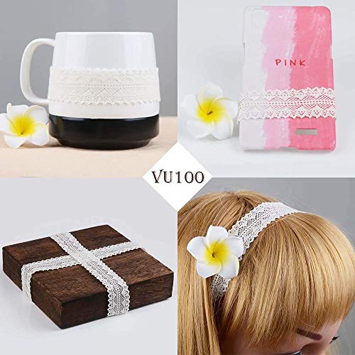 VU100 -Cinta de Encaje Flor, 100% Algodón Natural, Lavable, Ganchillo, Ribetes, Collage, para Decoración de Boda, Regalo, Cinta, Manualidades (Longitud:5.5 Yds; Ancho:5.1 cm,;Marfil)