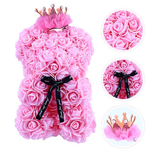 Wakauto Oso de Peluche Rosa con Corona Flor Artesanías de Oso Osos Rosas Flor Eterna para Escaparate Aniversario Fiesta de Navidad Favores Regalo Rosa