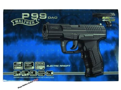 Walther P99 DAO Pistola de Airsoft, eléctrica, con máx. 0,5 Julios, Negro, 180 mm