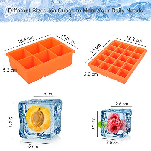 Wanap Bandeja para Cubitos de Hielo, Moldes de Silicona Cuadrados Grandes para Congelador, Alimentos para Bebé, Agua, Cóctel - 2 Pack, Orange