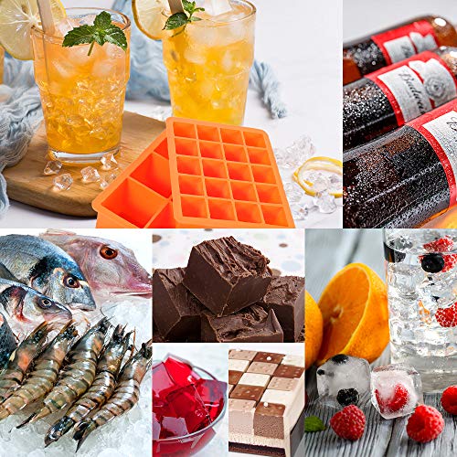 Wanap Bandeja para Cubitos de Hielo, Moldes de Silicona Cuadrados Grandes para Congelador, Alimentos para Bebé, Agua, Cóctel - 2 Pack, Orange