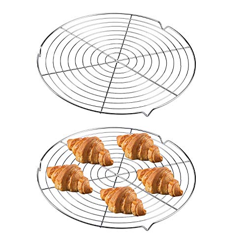 Wandefol 2pcs Rejilla para Enfriar, Estante de Enfriamiento Redondo, Rejilla Enfriadora Repostería, Rejilla Enfriadora para Bizcocho Tarta Asado Antiadherente Ø 30cm Acero Inoxidable Lavado Fácil