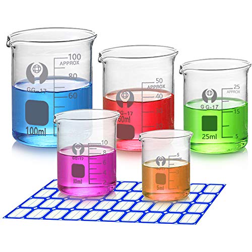Wandefol vaso de vidrio de silicona borate laboratorio vasos etiqueta pegatinas, 5pcs small glass beaker, 5