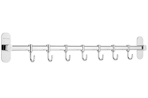 Wangel Adhesivo 7 Gancho Barra Soportes y Organizadores para Utensilios de Cocina, Pegamento Patentado + Autoadhesivo, Acero Inoxidable, Acabado Pulido, 40CM