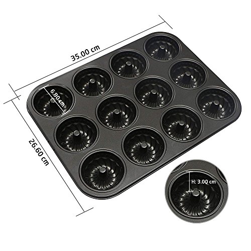 Webake Molde Bizcocho para Savarin Antiadherente Redondo 12 cavidades Forma de Pastel para Horno ø7 cm