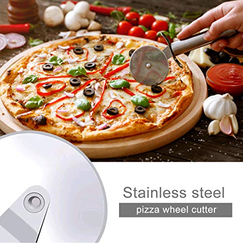Weeygo - Pala de Acero Inoxidable con Mango de Madera para Hornear Pizza y Tartas en Horno y Parrilla, Cortador, 3 Piezas, Color Plateado