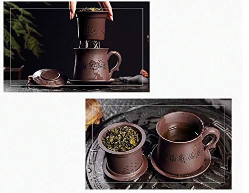WEHOLY Inicio Taza de té de Arcilla púrpura Taza de té de Gongfu Famoso Chino Yi Xing Taza de té de Arcilla púrpura, Taza de infusor con Plato y Taza de té con Tapa.