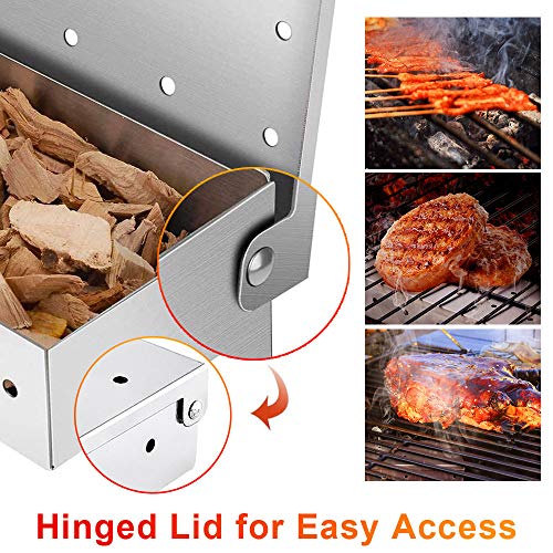 WELLXUNK Acero Inoxidable Ahumador,ahumador Barbacoa Gas, Caja de Ahumador de Barbacoa,Accesorios de Barbacoa,para Parrilla de Gas, Hogar, Jardín, Exterior, Plata