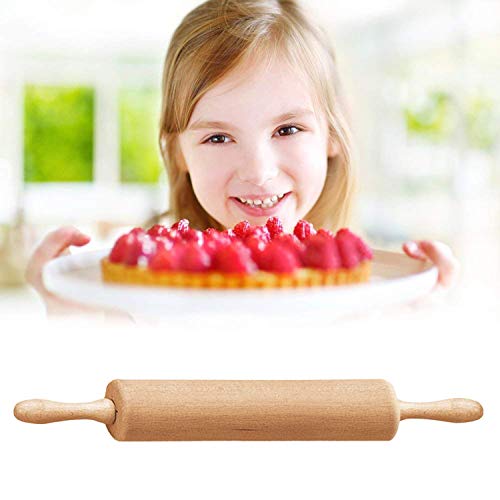 WELLXUNK Rodillo amasar de Madera de Haya Maciza, Antiadherente con Asas de Madera para Pasta, Pastelería, Fondant, Tarta Corteza, Pizza, Pasteles de Masa, etc