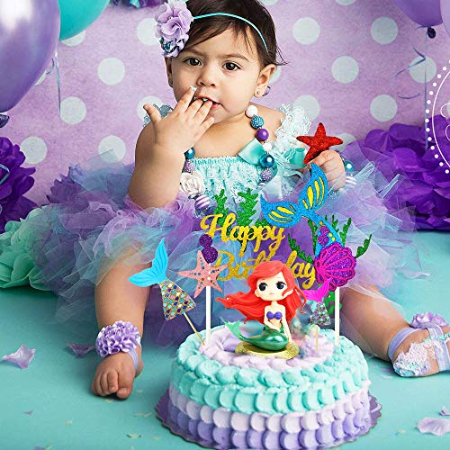 WELLXUNK Sirena Cupcakes Decoración, 32 Piezas Sirena Decoracion Tarta, Sirena Cupcake Toppers, Topper de Pastel de Cumpleaños, para Fiesta de Cumpleaños, Baby Shower y Fiesta de Bodas