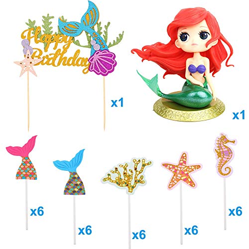 WELLXUNK Sirena Cupcakes Decoración, 32 Piezas Sirena Decoracion Tarta, Sirena Cupcake Toppers, Topper de Pastel de Cumpleaños, para Fiesta de Cumpleaños, Baby Shower y Fiesta de Bodas