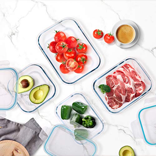 Wemk Contenedores para Alimentos de Vidrio con Tapas, 16 Piezas (8 Envases + 8 Tapas) - 8000 mL Gran Capacidad, Contenedores Herméticos para Alimentos, sin BPA