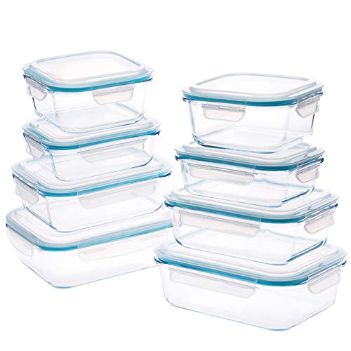Wemk Contenedores para Alimentos de Vidrio con Tapas, 16 Piezas (8 Envases + 8 Tapas) - 8000 mL Gran Capacidad, Contenedores Herméticos para Alimentos, sin BPA