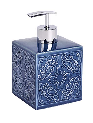 Wenko Cordoba Dosificador de Jabón 0.5 L, Cerámica, Azul, 8.5x8.5x13 cm