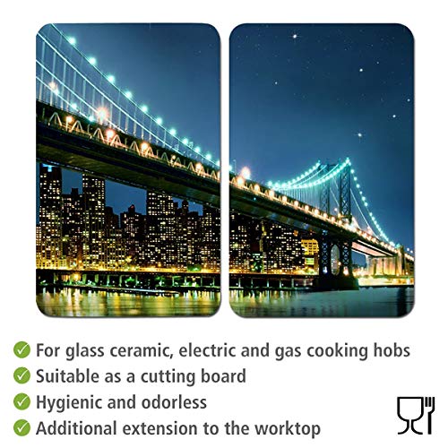 Wenko Placas Cobertoras de Vidrio Universales Brooklyn Bridge, Juego de 2 Piezas para Todos los Tipos de Cocinas, Vidrio Endurecido, 30 x 52 cm, Color Multicolor