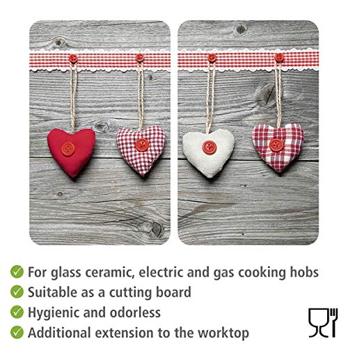 Wenko Placas Cobertoras de Vidrio Universales Corazones, Juego de 2 Piezas para Todos los Tipos de Cocinas, Vidrio Endurecido, 30 x 52 cm, Color Multicolor