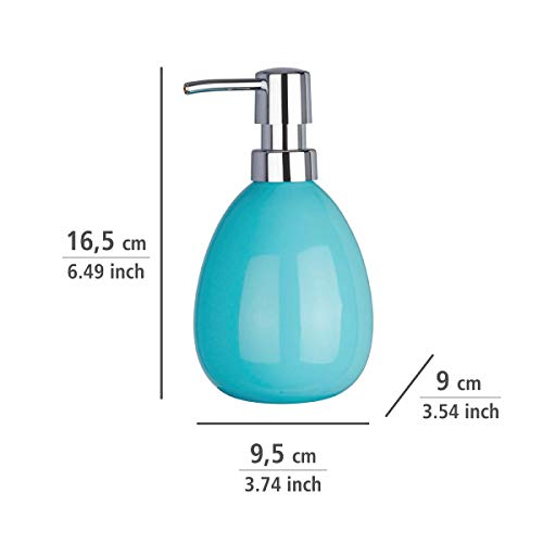 Wenko Polaris Dosificador Jabón 0.39 L, Cerámica, Azul Pastel, 9.5 x 16.2 x 9 cm